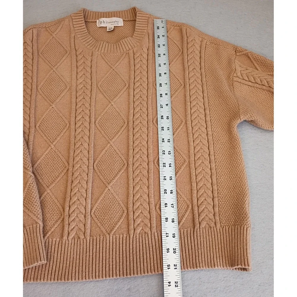 Philosophy Republic Women's XL? Brown‎ Sweater Cable Knit Long Sleeve Crew Neck - Picture 4 of 11